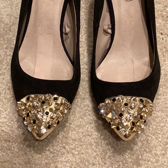 ZARA Black Suede & Gold Metal Studded Toe Caps, Euro Sz 37 - Picture 3 of 12